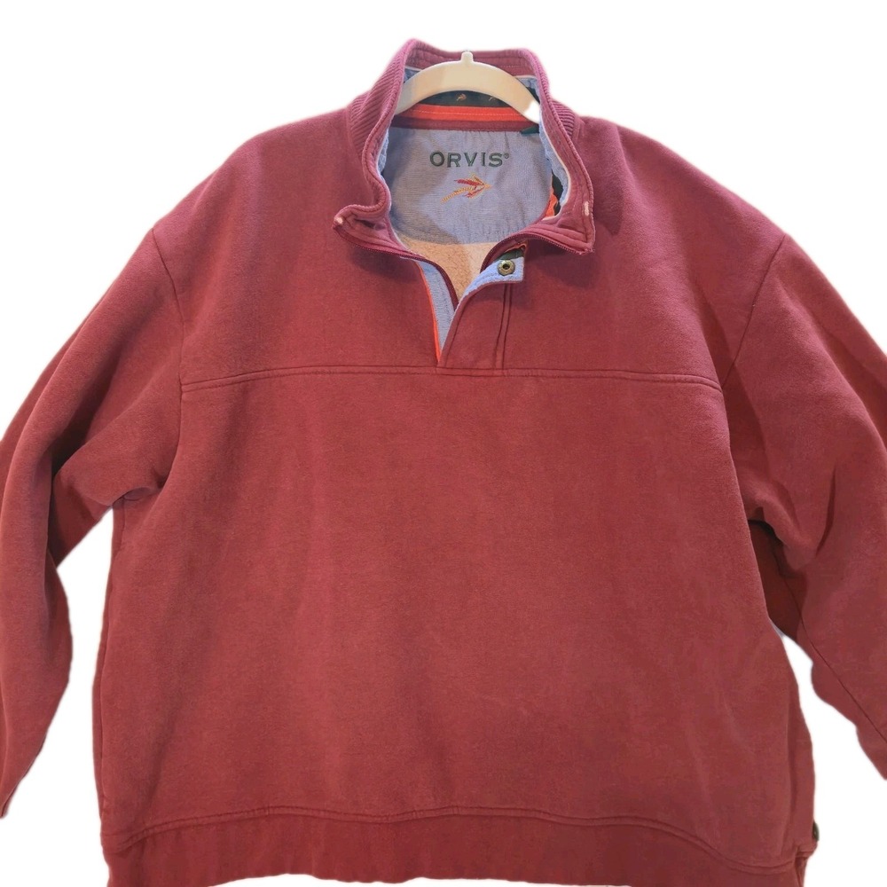 Orvis Men's Pullover Sweatshirt Pre-Owned Burgundy Red Quarter Zip SZ XXL - Picture 1 of 8